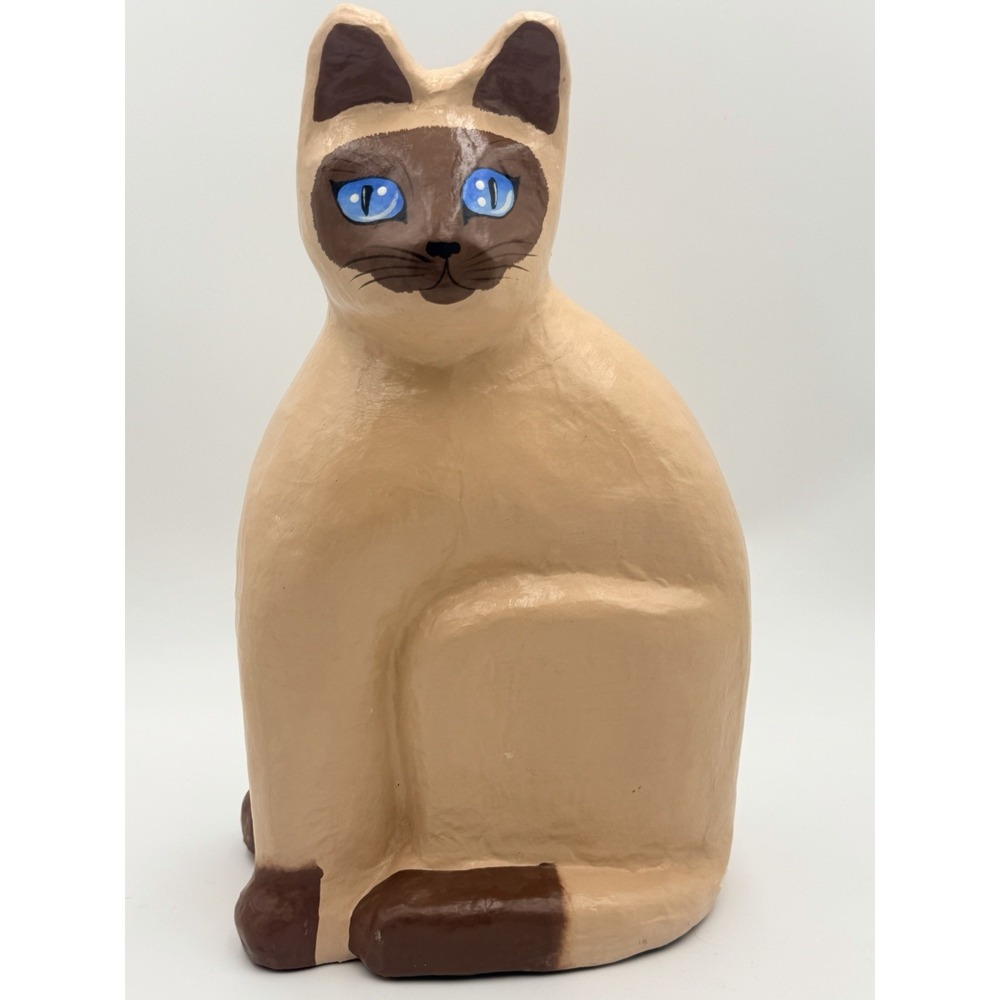 Handmade Siamese Cat Paper Mache Figurine 15 In Tall Vintage Figure